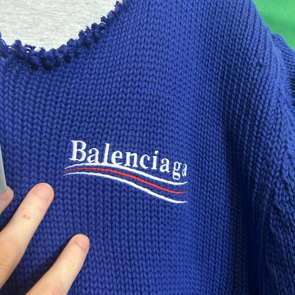 BALENCIAGA destroyed knit layered hybrid campaign hoodie blue NWT - Picture 3 of 16